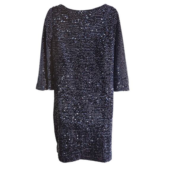Chico's sequined velvet dress bell sleeves midnight blue size 4 Chico's 0 NWT - Picture 3 of 7